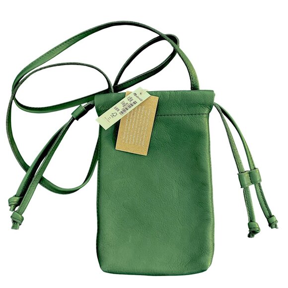 Madewell Leather Piazza Phone Bag Cinched Pouch Crossbody Purse Jade Green NL840 - Picture 3 of 3